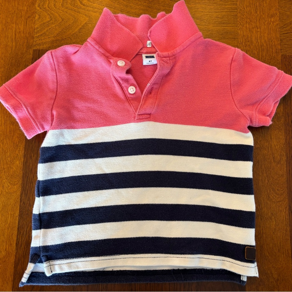 Janie and Jack pink, blue, and white cotton polo shirt size 2T